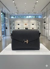 HRMS CHARCOAL PEBBLED LEATHER FLAP LADIES SLING BAG